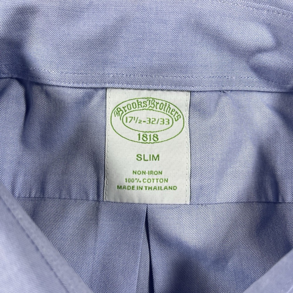 Brooks Brothers Mens Blue Pinpoint Oxford Dress Shirt 17.5-32/33 Slim Fit Office - Picture 3 of 10
